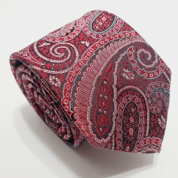 Michael Strahan Collection Necktie Red Paisley Pattern Men's Silk Neck Tie - Picture 1 of 5
